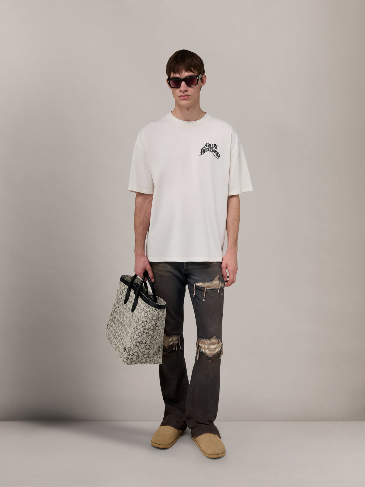 AMIRI HOLLYWOOD LIGHTWEIGHT JERSEY SKATE TEE - Ivory view 2