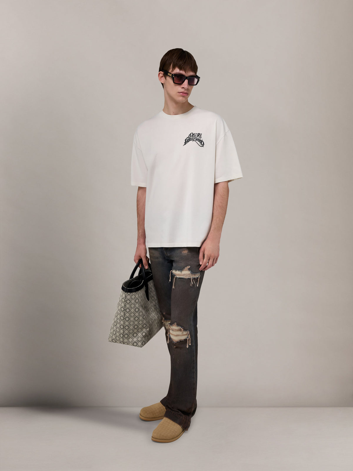 AMIRI HOLLYWOOD LIGHTWEIGHT JERSEY SKATE TEE - Ivory view 3