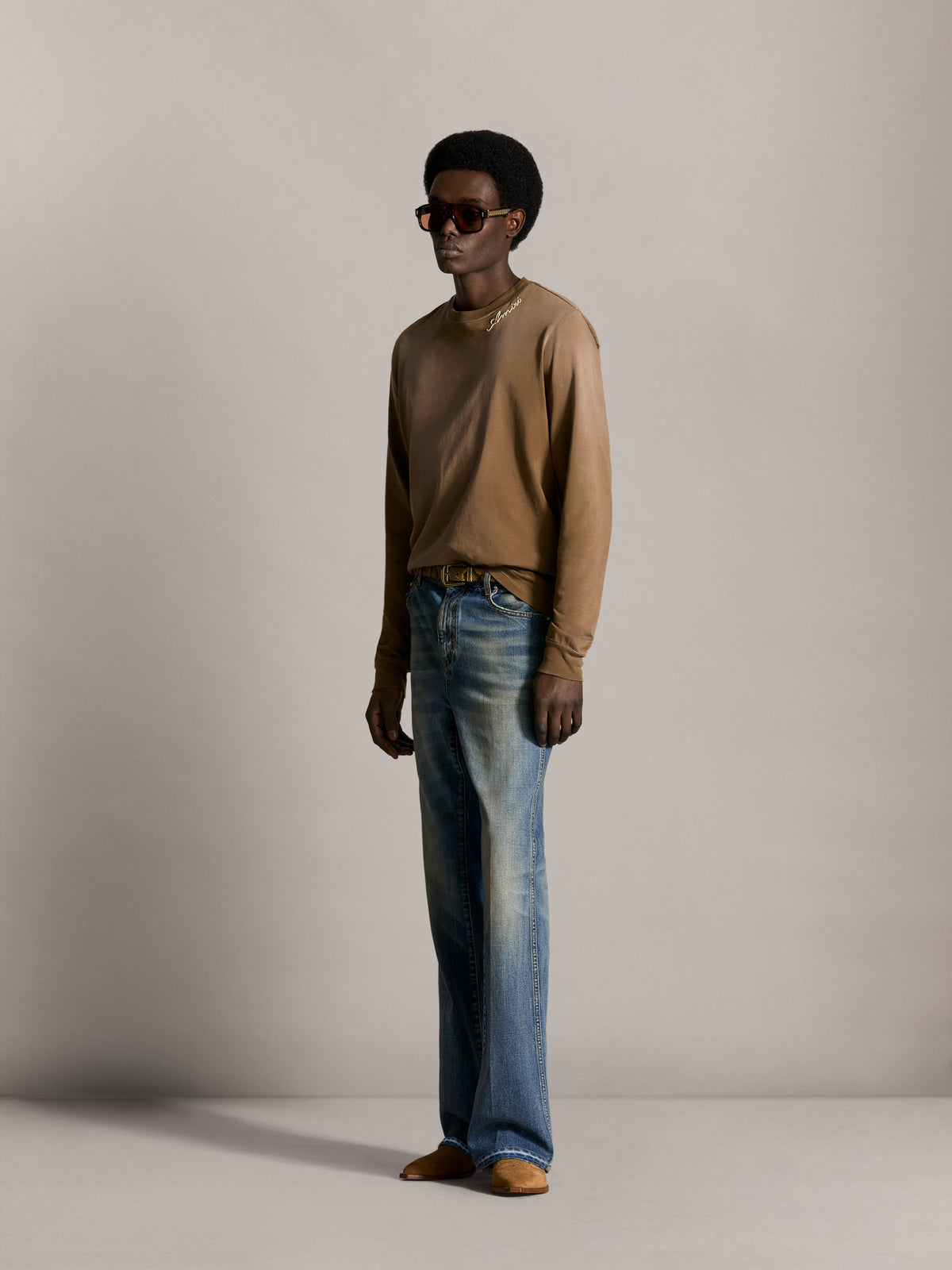 AMIRI SCRIPT OVERSIZED LONG SLEEVE TEE - Coffee view 3