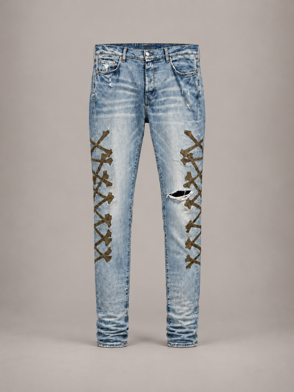 LIGHT WASH BONE LACE JEAN
