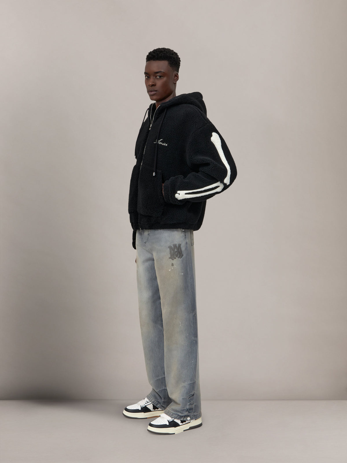 BONES FLEECE ZIP HOODIE - Black view 3
