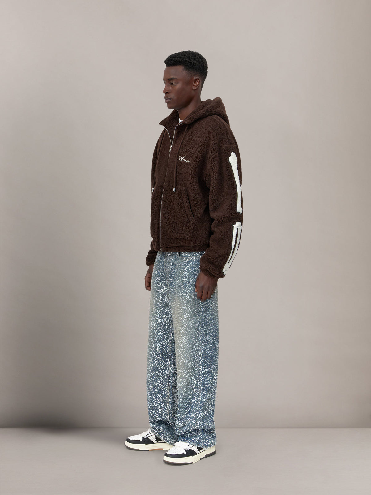 BONES FLEECE ZIP HOODIE - Dark Brown view 3