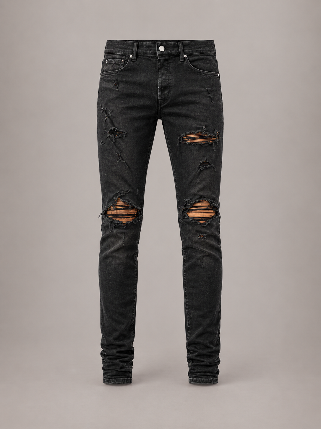 Jet black brown patch MX1 jean front product photo