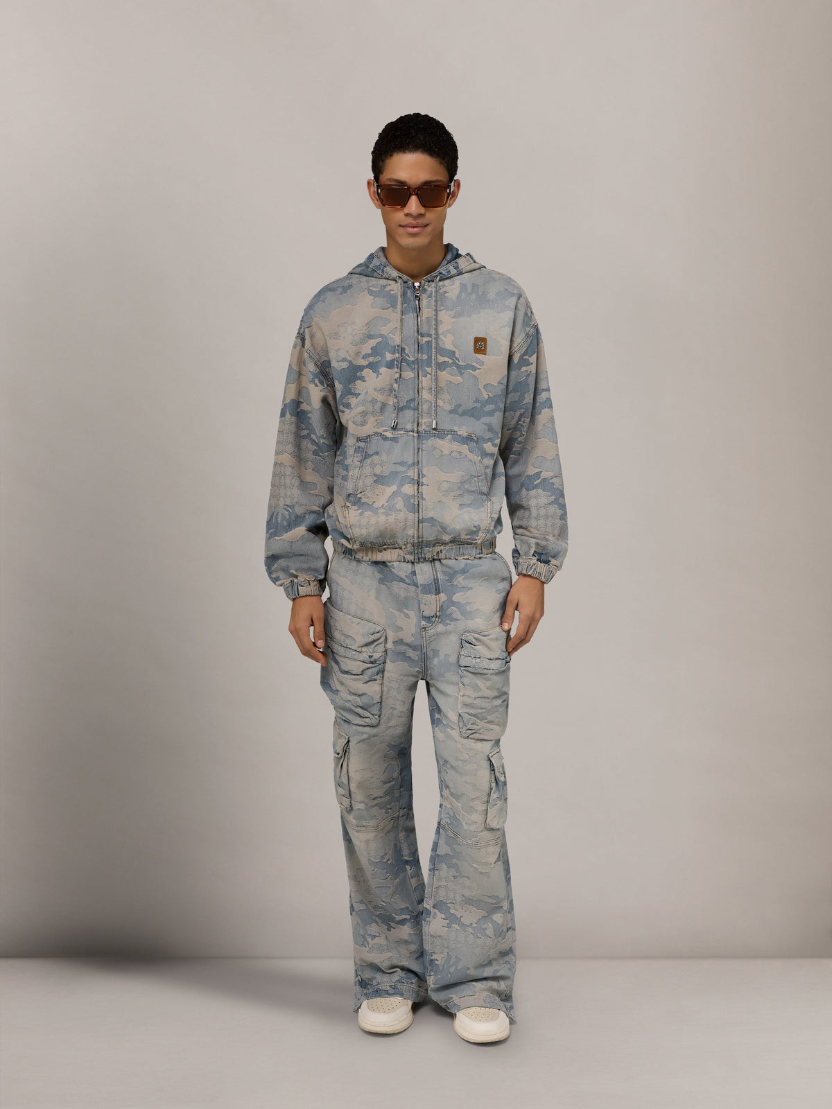 CAMO JACQUARD DENIM ZIP HOODIE - Camo Indigo view 2