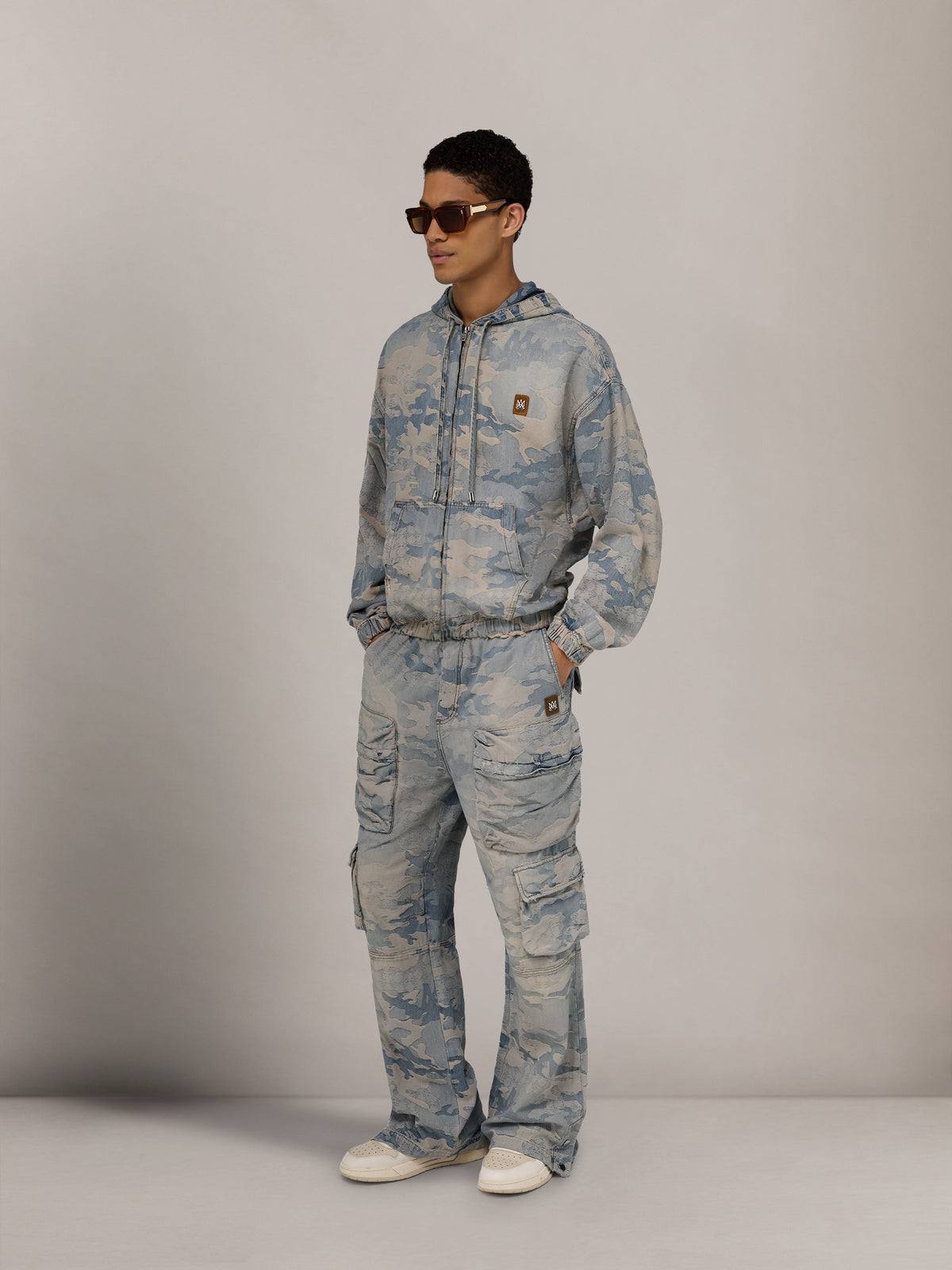 CAMO JACQUARD DENIM ZIP HOODIE - Camo Indigo view 3