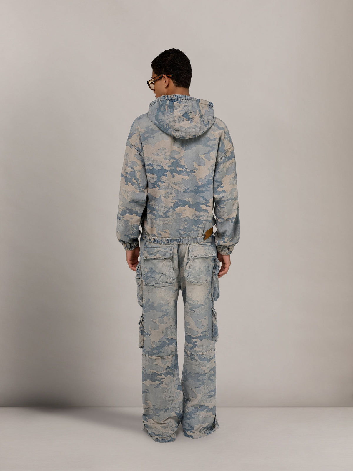 CAMO JACQUARD DENIM ZIP HOODIE - Camo Indigo view 4