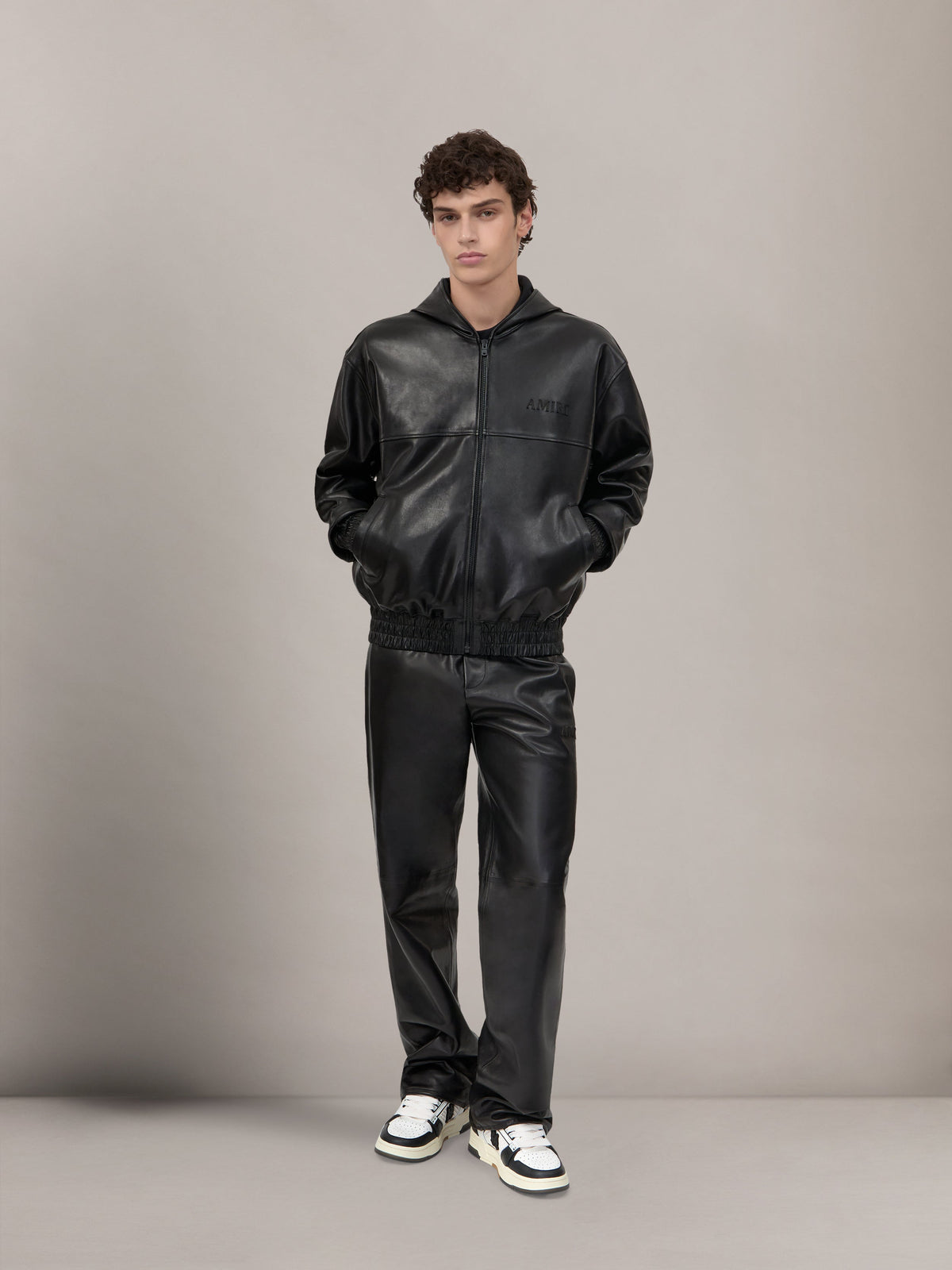 LEATHER OVERSIZED ZIP HOODIE - Black view 2