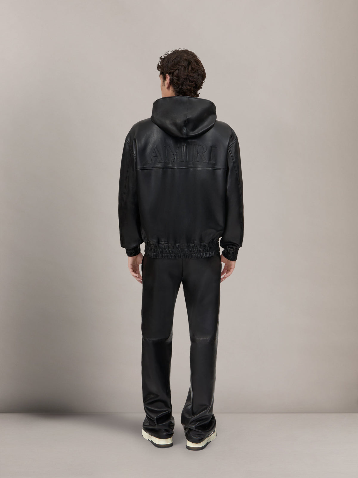 LEATHER OVERSIZED ZIP HOODIE - Black view 4