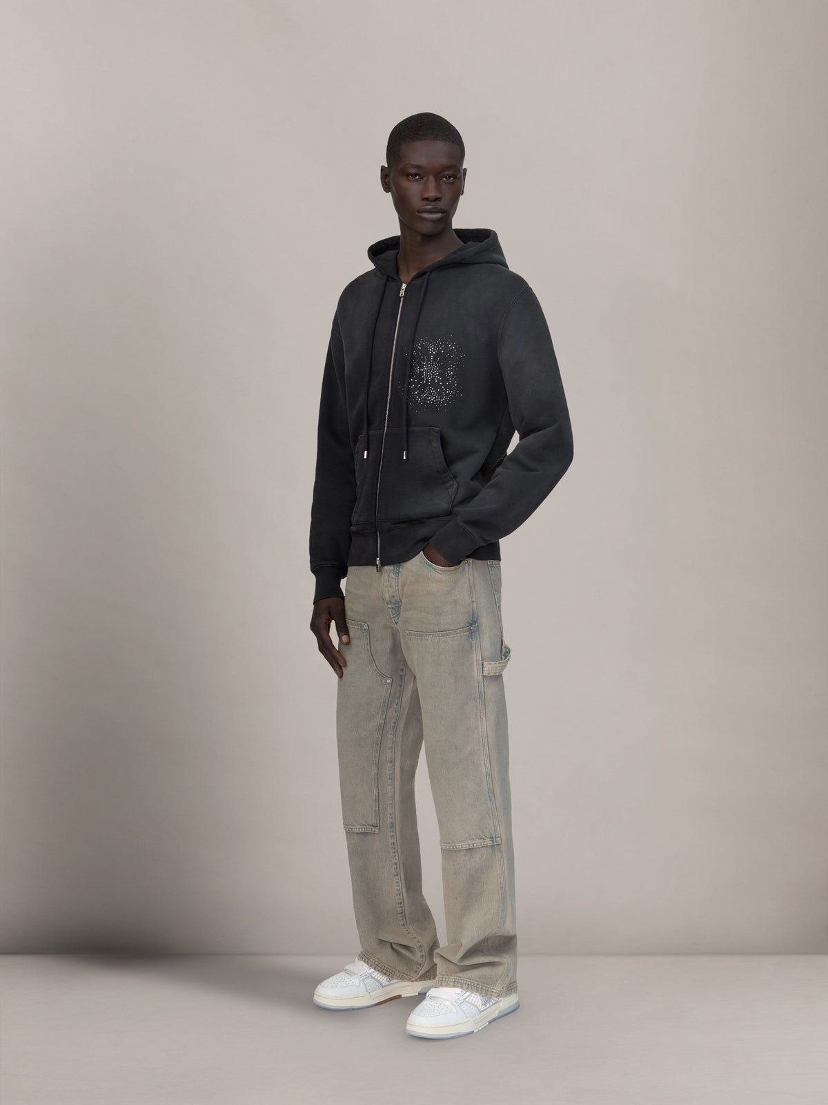 MA QUAD CRYSTAL ZIP HOODIE - Black view 3