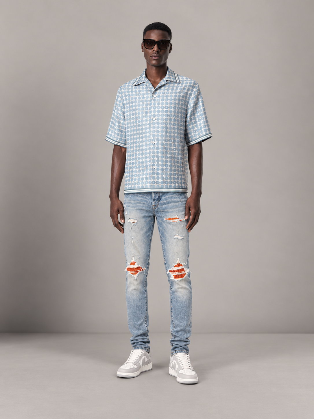 Light wash orange patch MX1 full-body front model