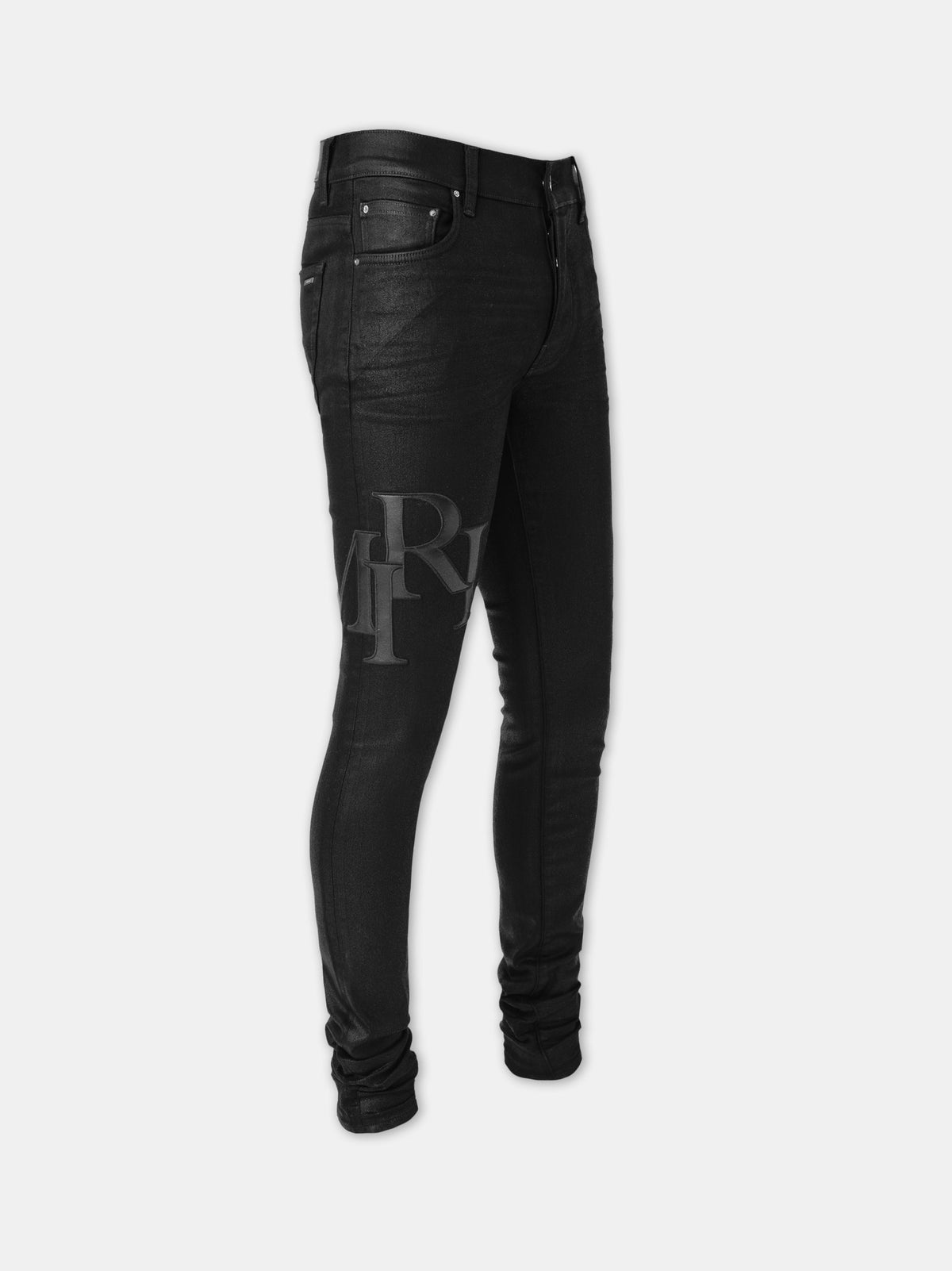 WAXED STAGGERED LOGO SKINNY JEAN - Black Wax view 2